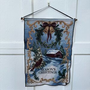 1990s Vintage Manual Woodworkers & Weavers “Season’s Greetings” Wall Tapestry